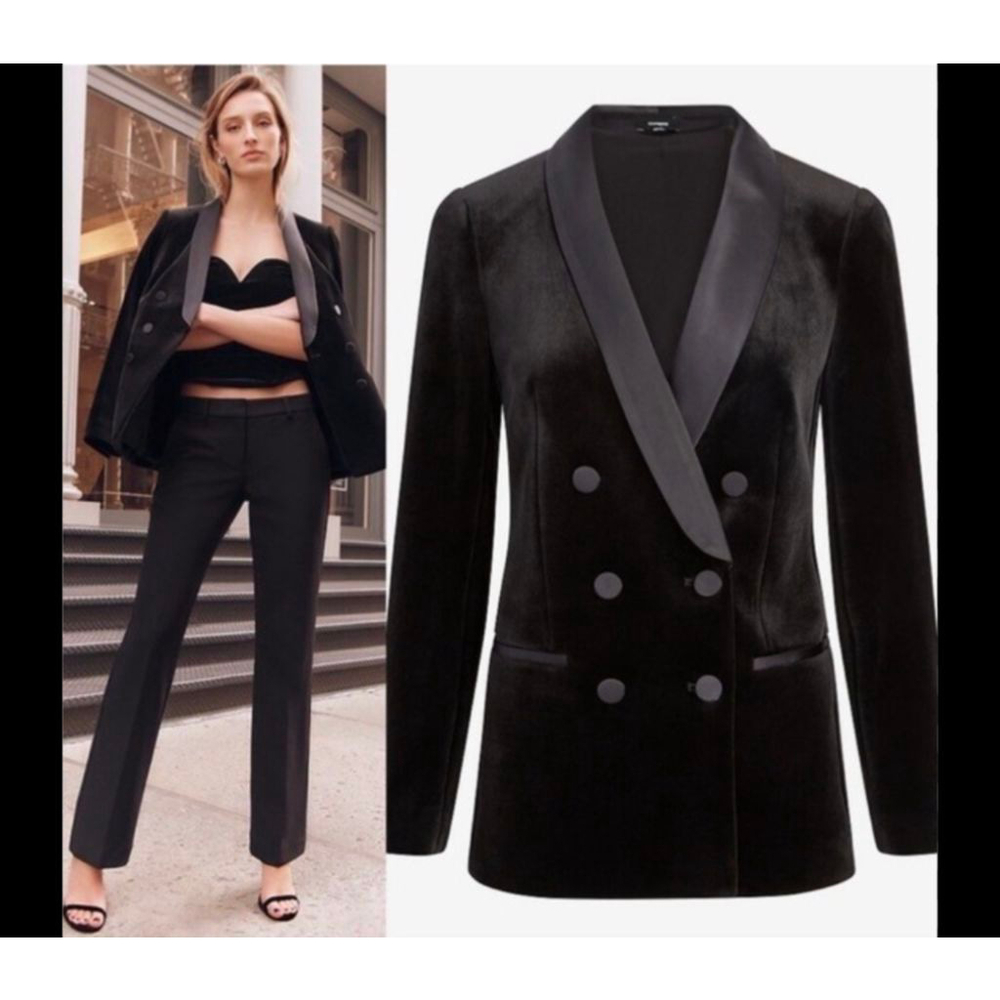 New EXPRESS Black Velvet Double-Breasted Blazer S Tuxedo Style - Holiday Event